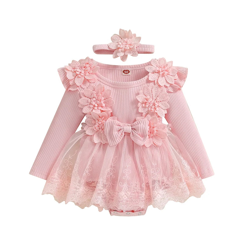Little Princess Birthday Party Dress Embroidery Flower Lace Tutu Romper Dress Infant Baby Girl Clothes Outfits